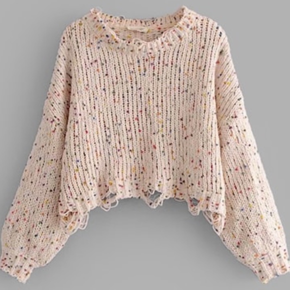 Emma Sweaters - Last ONE-NEW!! Drop Shoulder Frayed Crop Sweater!!